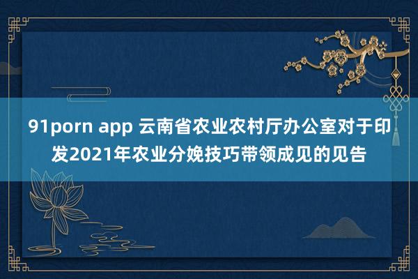 91porn app 云南省农业农村厅办公室对于印发2021年农业分娩技巧带领成见的见告