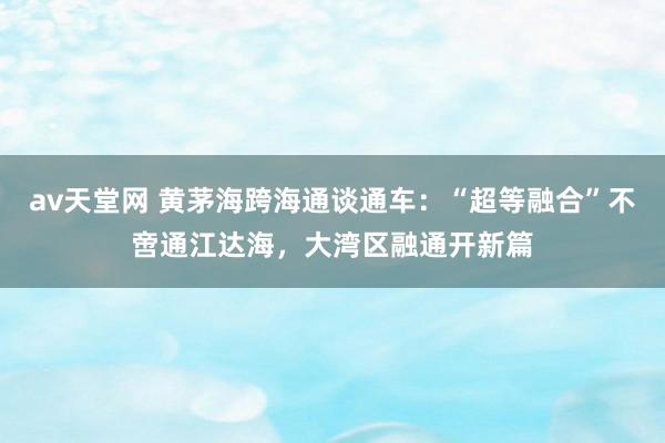 av天堂网 黄茅海跨海通谈通车：“超等融合”不啻通江达海，大湾区融通开新篇